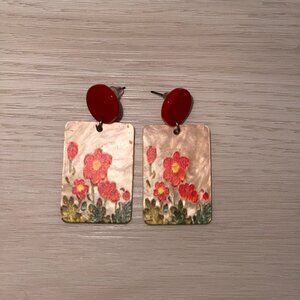 Red flower earrings